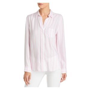 TWELVE O TWO Womens Top Button Up Cuffed Sleeve Collared Curved Shirttail Hem